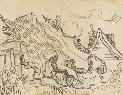 Häuser mit Strohdächern und Figuren von Vincent van Gogh